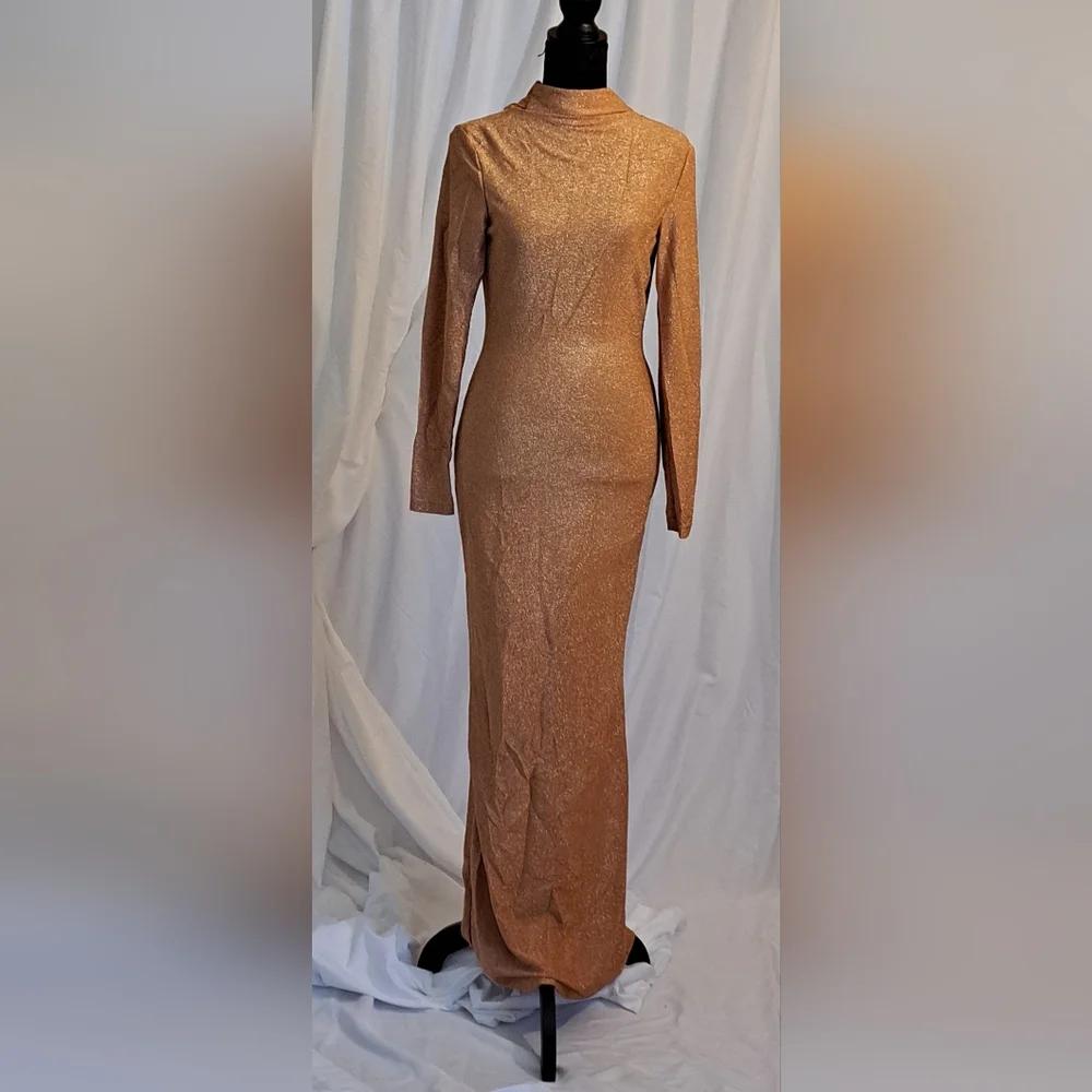 Bodycon Dress Sz M & Sz S Sequin Sparkle Long Sleep Deep Gathered Back - Picture 15 of 15